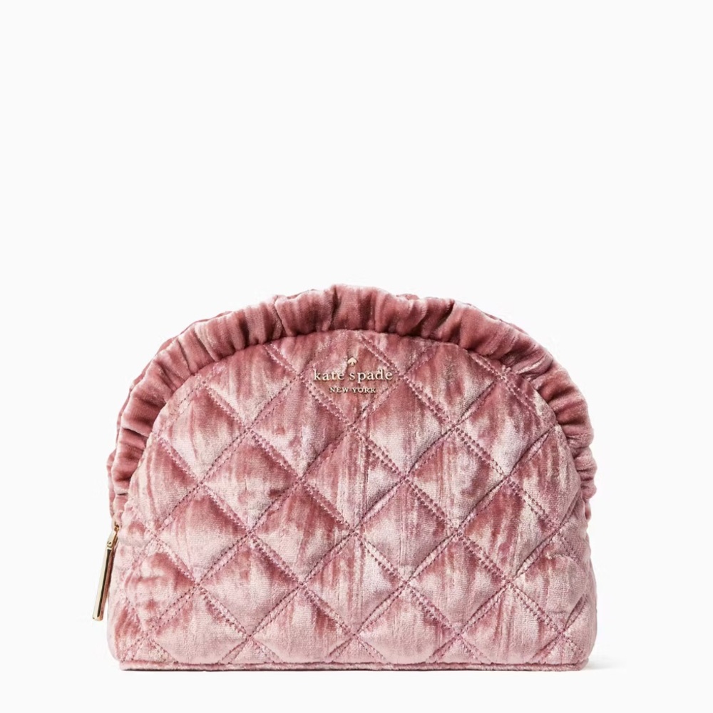 Kate Spade Natalia Crushed Velvet Pink Quilted Cosmetic Bag